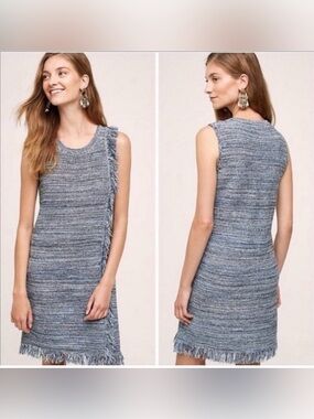 Anthropologie Holding Horses Sleeveless Fringe Dress Blue Black Size Large